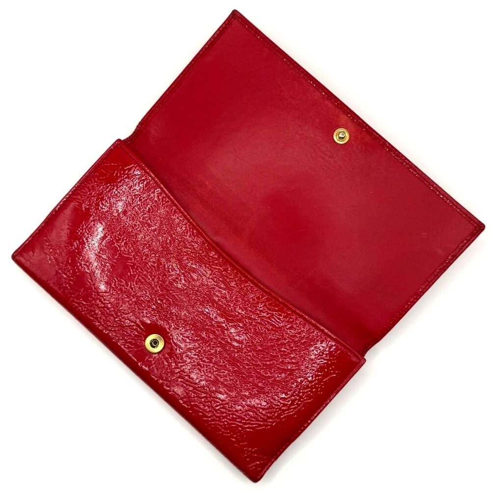 YSL Yves Saint Laurent Vintage Belle de Jour Patent Wallet WOC Red Authentic - Picture 13 of 16
